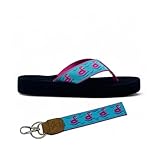 Tidewater Flip Flops and Key Chain Bundle - Flamingo Floats (Size 6) | Women's Arch Support | Comfortable Casual Sandals | Beach and Daily Wear | Durable & Lightweight |
