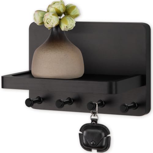 Nekon Key Holder for Wall with Shelf, Pine Wooden Key Hanger Wall...