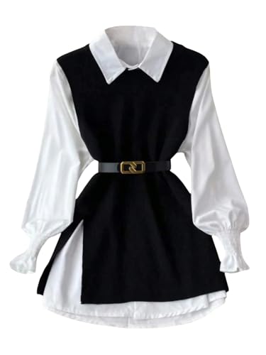 OYOANGLE Women's Slit Hem Crew Neck Knit Sweater Vest Tunic Sleeveless Pullover Tops