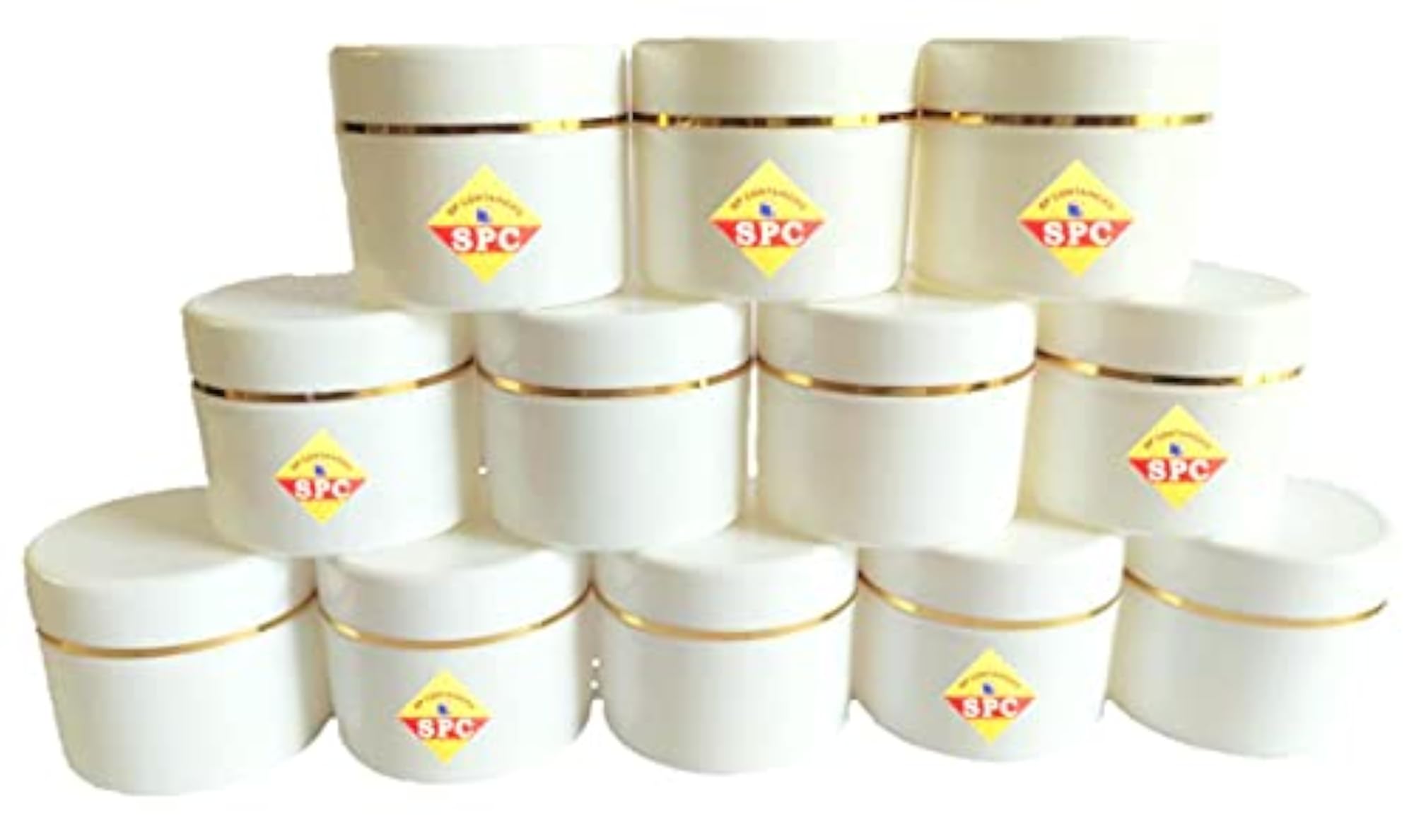Empty Plastic White Cosmetic Jar Container with Golden Streaks Lid
