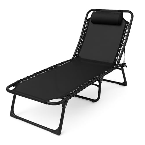 isigno Tumbona Reclinable Plegable de Jardín Silla de Exterior con Respaldo Ajustable en 3 Posiciones Sistema de Cordones Estructura de Acero Resistente 197x58x27 cm