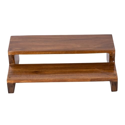 Image of Premium Wooden Pata Chowki for Pooja |2 Step Pata Chowki Decorative bajot for Sitting Pooja Temple Stool for Mandir| Handcrafted Wooden Bajot Chowki for Temple, Home & Decorative Use (Brown)