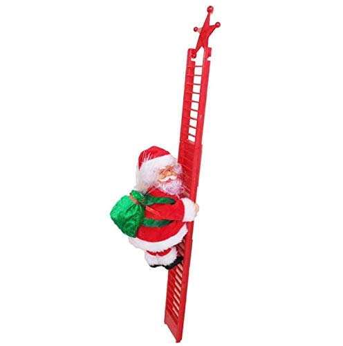A/A Electric Climbing Santa, Christmas Creative Decoration with Music and LED Light, Climbing Ladder Santa Plush Doll Xmas Toy Hanging Ornament Tree Holiday Party Home Door Wall Decoration