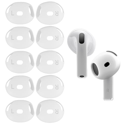 Set di 5 Paia di Tappi Auricolari in Silicone Ultra Sottili per AirPods 4, Antiscivolo e Antigraffio, Migliorano l'Acustica, Compatibili con la Custodia di Ricarica, Colore Bianco