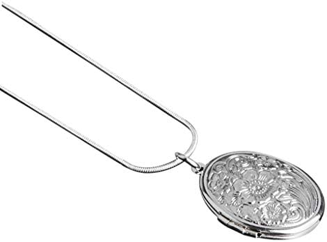 Wedding Necklace 925 Sterling Silver Round Locket Pendant Necklace for Women Flower Engraving Vintage Necklace (Multicolor, One Size)