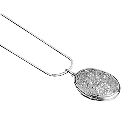 Wedding Necklace 925 Sterling Silver Round Locket Pendant Necklace For Women Flower Engraving Vintage Necklace (Multicolor, One Size) #TOP26