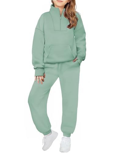 Zaclotre Conjunto de 2 peças de moletom para meninas outono inverno lã meio zíper buraco polegar mol