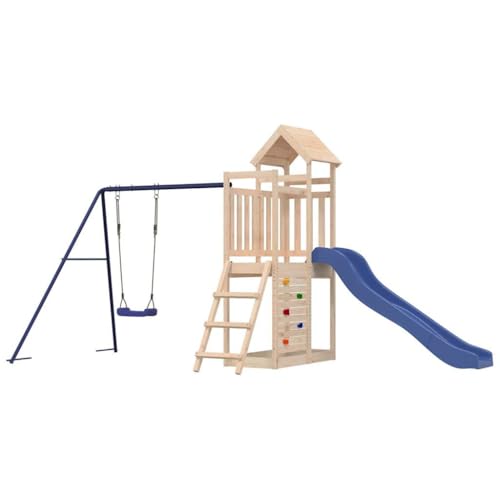 vidaXL Spielturm, Klettergerüst mit Rutsche Schaukel Kletterwand, Kinder Kletterturm mit Holzdach, Spiel-Zubehör für Garten, Holz Spielplatz, Massivholz Kiefer