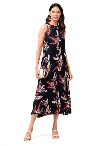 Image of Yash Gallery Women's Rayon Crepe Floral Printed A-Line Maxi Dress Sleeveless Round Neck Casual Summer Dress Lightweight Comfortable Long Dress for Women