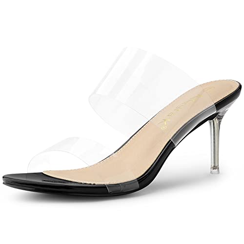 Allegra K Sandalias transparentes de tacón de aguja para mujer, Black, 38 EU