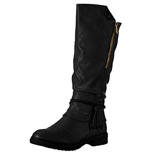 SHITOUJI Bottes d'hiver mi-mollet en cuir pour femme - Antidérapantes - Double fermeture éclair latérale, Noir , 40.5 EU Cover