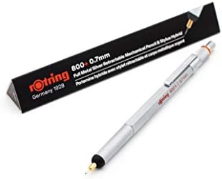Rotring 800+ Mechanical Pencil With Touchscreen Stylus - 0.7mm - Unique Twist & Click Action - Silver Metal Barrel - Gift Boxed