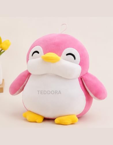 Image of Happy Penguin Soft Toy for Girls Boys Kids, Pink, Animal Plush Stuffed Baby Teddy Gift Birthday, 28 cm