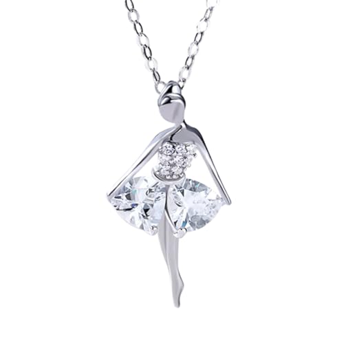KONFEN Collier Pendentif Argent 925, Colier Danseuse Ballerine Argent avec Zircon Femme Fille, Collier Dansant Elégant Bijoux Cadeau pour Fille Ado Maman, Cadeau de Saint Valentin Noël (Argent)