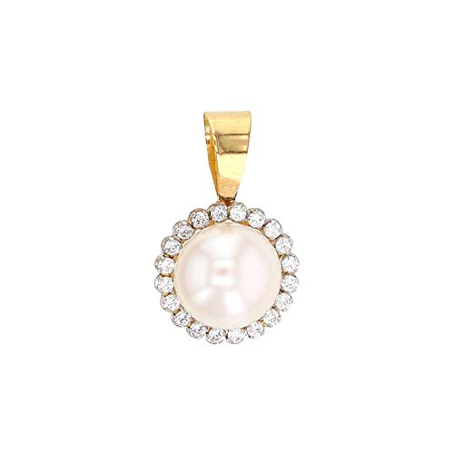 Pendentif rond en Or 750 perle d'eau douce et oxydes