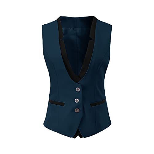 Chaleco azul marino de mujer con botones para oficina Haitpant S