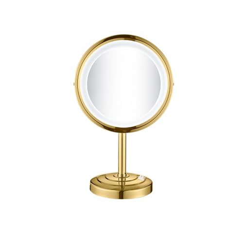 CBLdF LED Desktop Single Sided Makeup Mirror, 8In Desktop Beauty Mirror White Light,Gold,5X