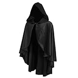 JEGERMIG Fairy Hooded Cloak Renaissance Costume Medieval Cosplay Wizard Witch Cape Black