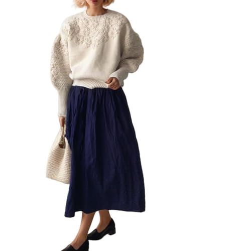 Image of Women's Loose Fitting Heavy Embroidery Three-Dimensional Flower Long Sleeved Knitted Pullover Sweater top