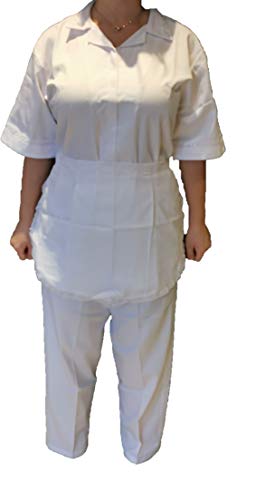 House maid Uniform White Short Sleeve House Keeper Clothes 3Pcs (M)