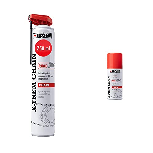 IPONE - Graisse de Chaîne pour Moto de Route X-trem Chain Road – Flacon Aérosol à Diffuseur Multi-positions 750 ml - Tenue durée 800 km & Graisse de Chaîne pour Moto Route X-trem Chain Road – 100 ml