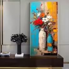 BSIibncV Abstract Retro Vase Potted Flower Art Aesthetic Canvas Painting Wall Art Poster Print Living Room Porch Background Home Decor(70x140cm/Frameless)