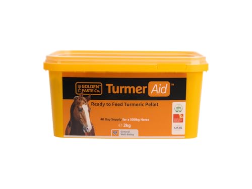 The Golden Paste Company TurmerAid Complete Turmeric for Horses Premium Pelleted Horse Supplement for Joint Health Wellbeing & Digestion with added Yucca and Linseed - 2kg - Easy to Feed