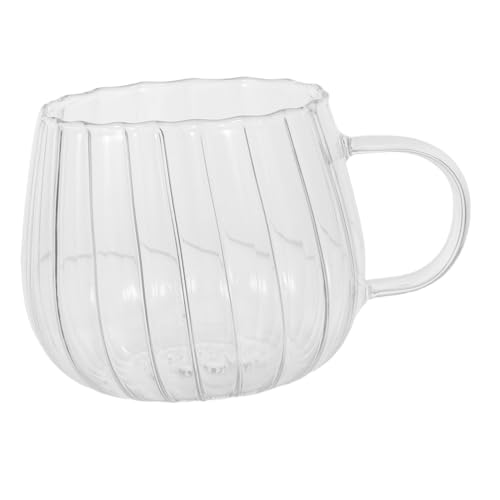 FONDOTIN Tazza in Vetro Trasparente con Manico Bicchiere da Caffè e Tè con Design Righe Verticali Resistente e Versatile per e Bar