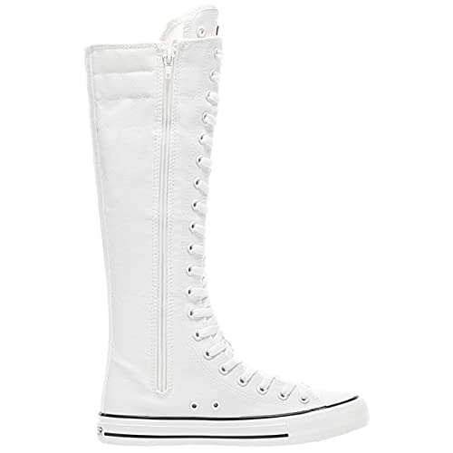 Image of ANUFER Women Fashion Canvas Dance Boots Knee High Bicycling Boots Girls Fancy School Shoes