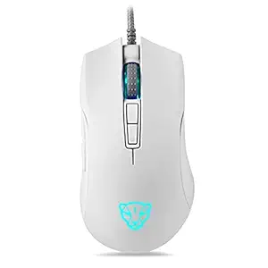 Motospeed V70 USB Wired Gaming Mouse,DPI 6400 ZEUS6400 Optical Sensor,Chorma RGB Backlit,7 Programmable Buttons?Ergonomic PC Gaming Mouse for Laptop, PC, Mac(White)
