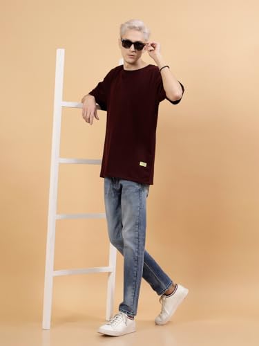 Image of Rigo Back Printed Half Sleeves Round Neck Oversized T-Shirt for Men | Drop Shoulder T-Shirt for Men | Loose Baggy Fit T-Shirt for Men