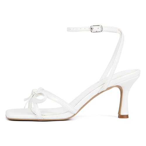 Image of Goderci Kitten Heels with Bow Strappy Heels for Women | Square Open Toe, Mid Heeled Sandals