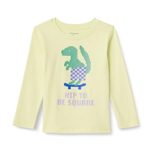 Amazon Essentials T-shirt a Maniche Lunghe in Jersey di Cotone Bambini e ragazzi, Verde Pastello Dinosauro Pixel, 11-12 anni