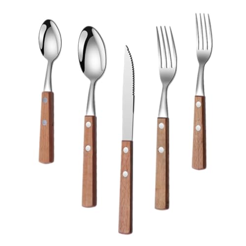 TOYZFRIENDY Edelstahl Besteck Set mit Echtholzgriffen Tragbares Buffet Besteckset für Partys Gabel Messer Löffel Servierbesteck Spülmaschinenfest Leicht zu Reinigen