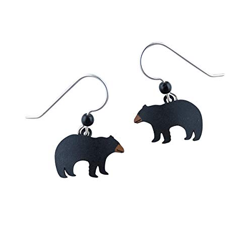 Sienna Sky Hand Painted Black Bear Dangle Earrings, Sterling Silver Ear Wires