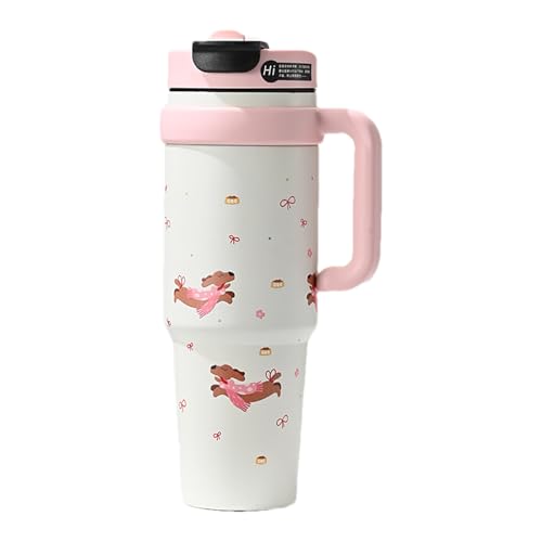 Frxib 保温ボトル,取手付き漏れ防止カップ - かわいいデザイン 真空断熱水筒,男女兼用 ホットアイスドリンク対応