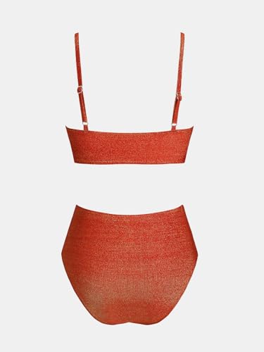 Image of CUPSHE Women's Bikini Sets Two Piece Swimsuit High Waisted V Neck Twist Front Adjustable Spaghetti Straps Bathing Suit