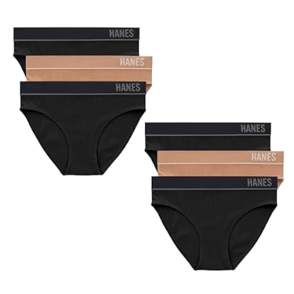 Hanes Women's Originals Seamless Stretch Rib Bikini Panties Pack, Assorted Colors, 6-Pack