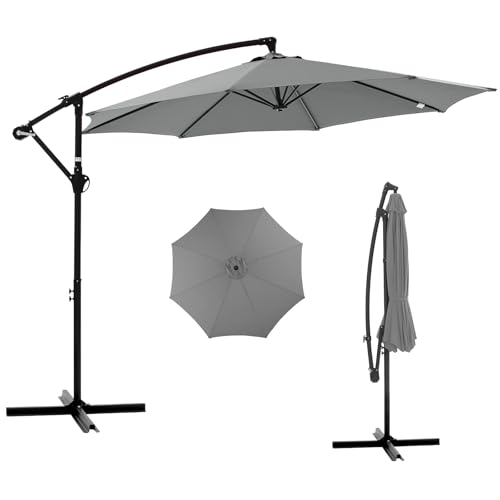 NEWBULIG 10FT Patio Umbrella with Base Included, Offset Cantilever Outdoor Patio Table Umbrella, UV Protection, Fade Resistant Fabric, Easy Tilt Adjustment for Pool, Deck, Garden, Backyard, Gray