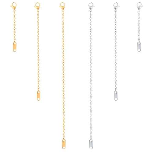 TEAMIOULING 6 Pcs Necklace Extender Gold Plated Silver Necklaces Extenders Chain 2 4 6 Delicate Chain Extenders for Necklaces Bracelet Anklet Jewelry Making for Women Men