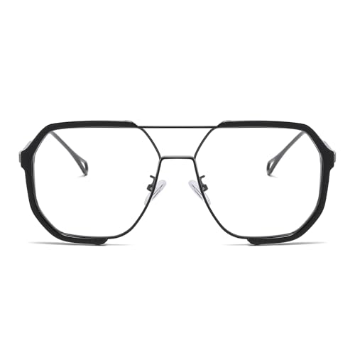 Image of LJCZKA Pilot Blue Light Blocking Glasses Women Men 70s Square Metal Frame Oversized Double Bridge Computer Gaming Eyeglasses