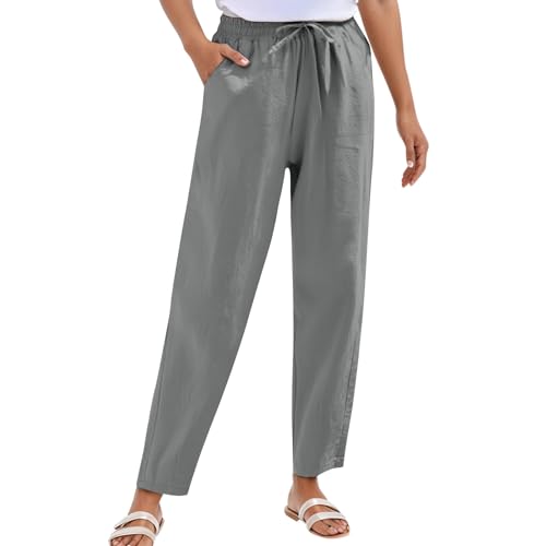 Pants for Women Drawstring Waist Casual Trousers Linen-Like Fabric Relaxed Fit Elastic Cuffs for Daily Activities