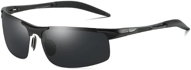 Sports Polarized Sunglasses, Aluminum-Magnesium Frame, Black UV Protection Lenses, Semi-Rimless Design for Men