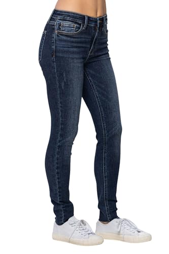 Judy Blue Women's Mid-Rise Vintage Wash Skinny Jeans with Raw Hems3