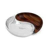 nambe Yin Yang Divided Server Set | Divided Serving Bowls for Party, Fruit, Veggies, Chip and Dip, Candy or Snacks | Made of Metal alloy and Acacia Wood | Mother’s Day Gift