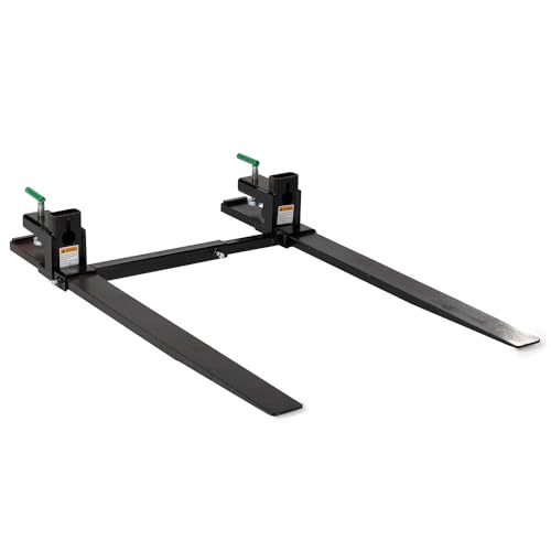 Image of Titan Attachments Heavy-Duty 60 inch Clamp-On Pallet Forks with Adjustable Stabilizer Bar, 47 inch x 4 inch Blade Length, Rated 6000 LB, Easy to Install on Loader or Skid Steer Bucket