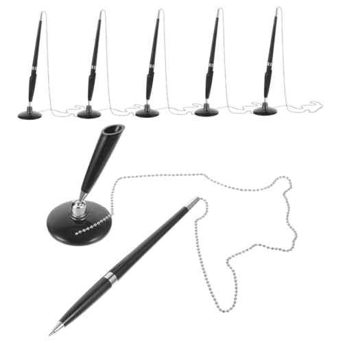 VINTORKY 6個デスクペン チェーン付き ボールペン 黒 インク滑らか 署名用 接