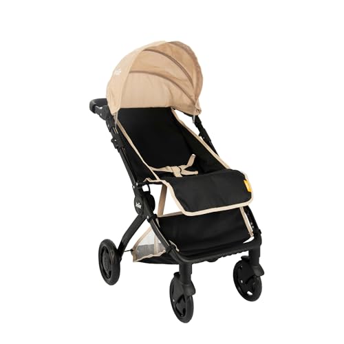 Joie Junior Pact Dolls Pram | Stone & Black Childrens Toy Pram Compact Fold-Over Design with Carry Handle dolls Pushchair Adjustable Handle Height Soft Foam Grips Under Seat Storage | 3+