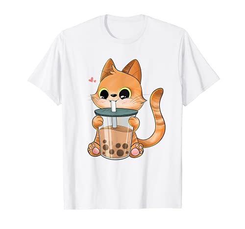 Bubble Tea Kawaii Cat Kids Men Girls Manga Anime Lover Camiseta