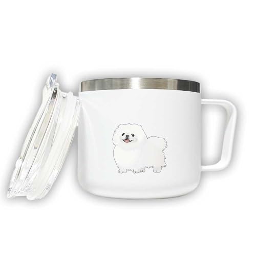 ペキニーズ 蓋つき ステンレス マグカップ ホワイト 320ml 保温 保冷 ふた 二重構造 オリジナル 犬 ペット